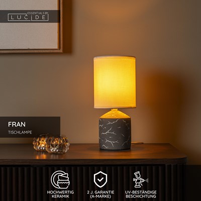 Lucide FRAN - Tischlampe - Ø 13 cm - 1xE14 - Taupe - Essential